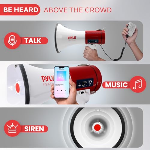 50W Megaphone Bullhorn with Siren & Detachable Microphone - 1600 Yards