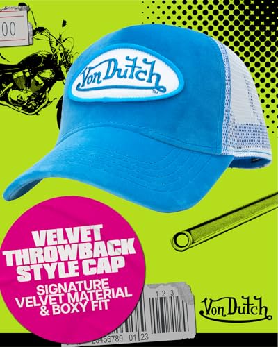 Von Dutch Velvet Trucker Hat Unisex – Blue, Curved Bill, Mesh Back, Snapback