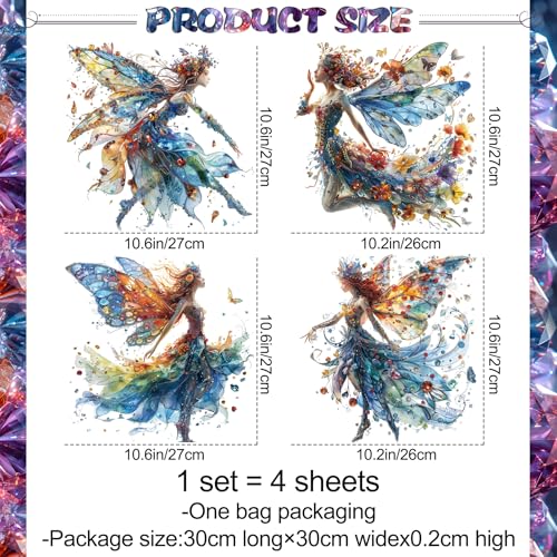 Amaonm 4PCS Removable 3D Dance Girl Wall Decal DIY Flying Butterfly Princess Girls Wall Stickers Peel and Stick Angel Elve Wall Art Decor for Kids Bedroom Nursery Decoration (66004)