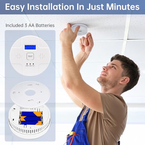 Smoke & Carbon Monoxide Alarms, Smoke Co Detector Combo with Led Digital Display, Sound Alarm, Battery Powered, 2 Packs