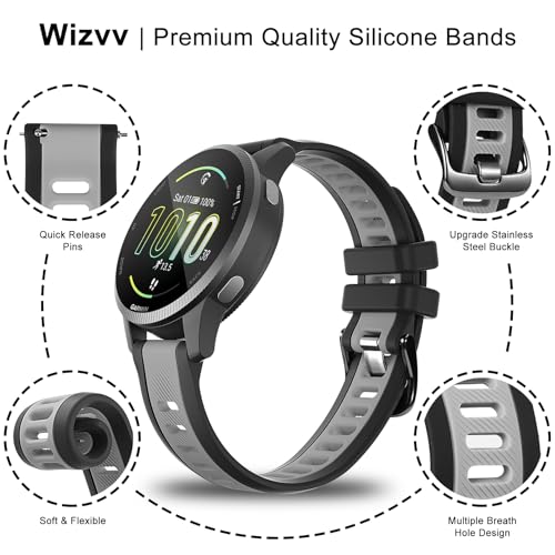 20mm Silicone Sport Watch Band - Breathable Quick Release - Black/Dark Grey