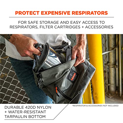 Ergodyne Arsenal 5186 Respirator Mask Storage Bag, Fits Half and Full Face Respirators, Adjustable Roll Top Closure,Gray