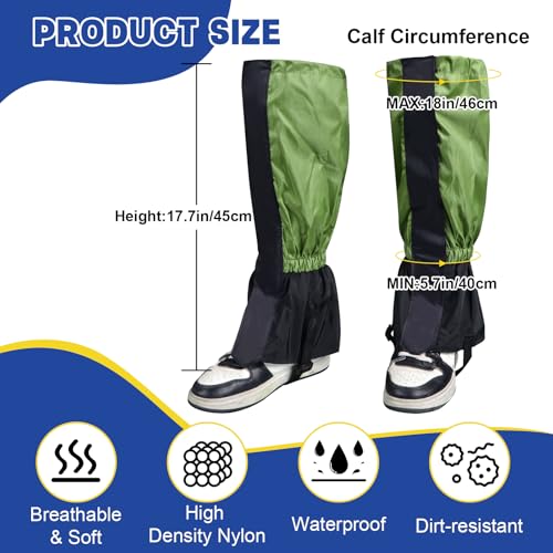 Waterproof Lawn Care Leg Gaiters - 17.7 Inch Adjustable Leg Guards - Green