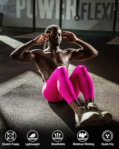 Men's Compression Pants Athletic Tights for Gym Workout - Medium Rose Pink