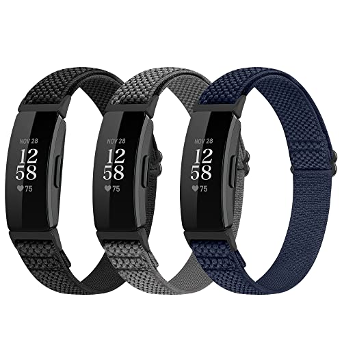 Adjustable Nylon Sport Bands for Fitbit Inspire - Black, Gray & Indigo