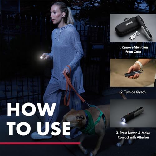 SABRE 2-in-1 Flashlight Design with Built-in Stun Gun, Powerful 1.76 ?C Charge, 200 Lumen LED with 3 Modes; High, Low and Strobe, Rechargeable Battery, Hard Case and USB-C Charging Cord Included