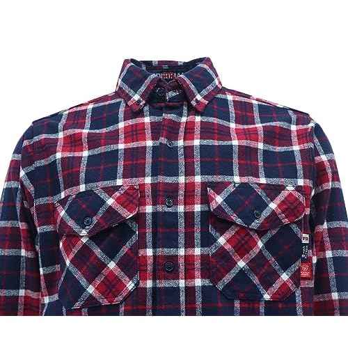 BOCOMAL FR Hooded Shirts Button Down Heavyweight Flannel Plaid Hoodies Fire Retardant Flame Resistant Welding Jacket