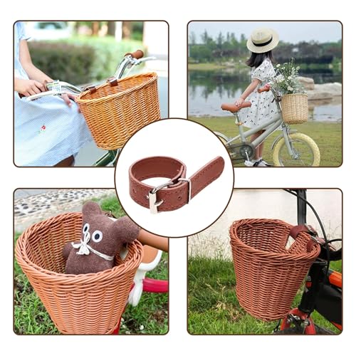 2PCS Adjustable Brown Leather Bike Basket Straps - Vintage Style