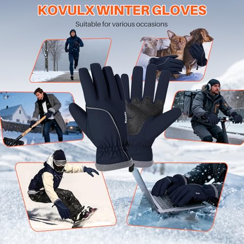 Warm Waterproof Touchscreen Winter Gloves for Men & Women - Navy Blue, Small