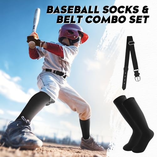 Youth Baseball Socks and Elastic Waist Belt Set - Black