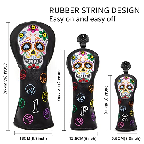 Montela Golf Hybrid Headcover – Colorful Skeleton Putter/Driver/Fairway Leather Blade Head Cover
