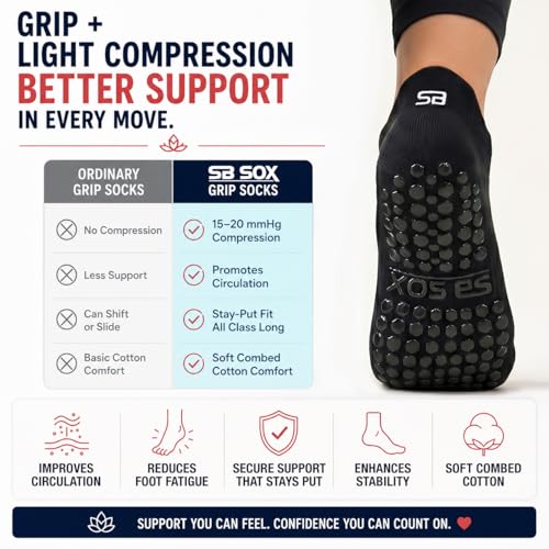 Non-Slip Pilates & Yoga Socks for Women - Black, 2-Pair Set