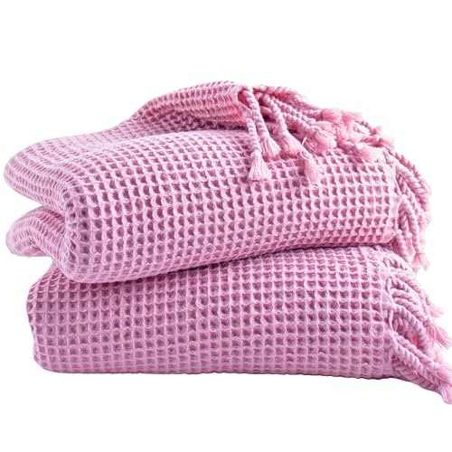Light Pink Turkish Cotton Beach Towels Set of 2 - Luxury Waffle Weave, Oversized 35x70 Inches