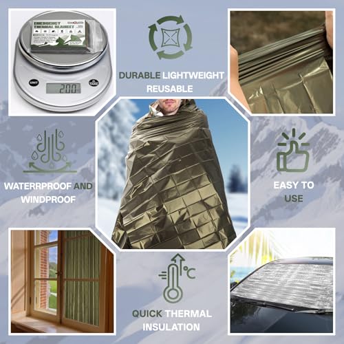 Amy Green SecuCaptain Emergency Thermal Blankets 4 Pack - Extra Large Mylar Survival Kits, Waterproof & Tear-Resistant for Camping, Car, First Aid
