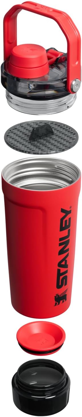 STANLEY Vitalize Shaker Bottle 20 oz - Leakproof Insulated Stainless Steel | Base Storage & Fast Flow Lid | BPA-Free | Chili Black
