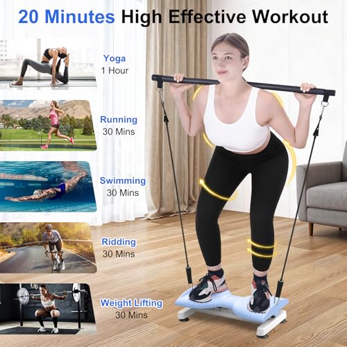 Waist Twist Machine for Weight Loss - Blue | Ab Twist Board with Pilates Bar & Resistance Bands