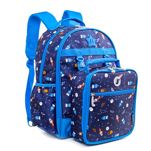 J World Kids Backpack & Lunch Box Set - Multicolor Spaceship Design, For Ages 4-12