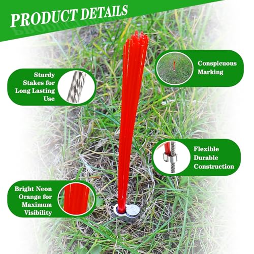 30 Pcs Neon Orange Ground Marking Whiskers with Stakes for Survey Landscaping & Hunting