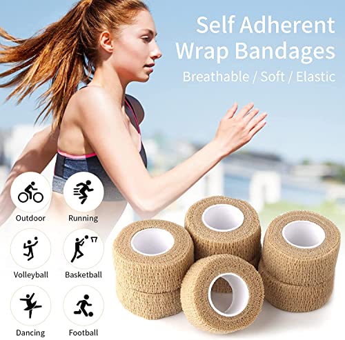 Self-Adhesive Elastic Bandage Tape - 1 Inch Wide, 6 Rolls
