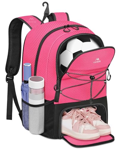 Pink Girls Soccer Backpack with Ball Holder & Shoe Compartment by MATEIN