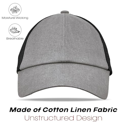 Grey Linen Mesh Baseball Cap Unisex Breathable Sports Hat for Men Women