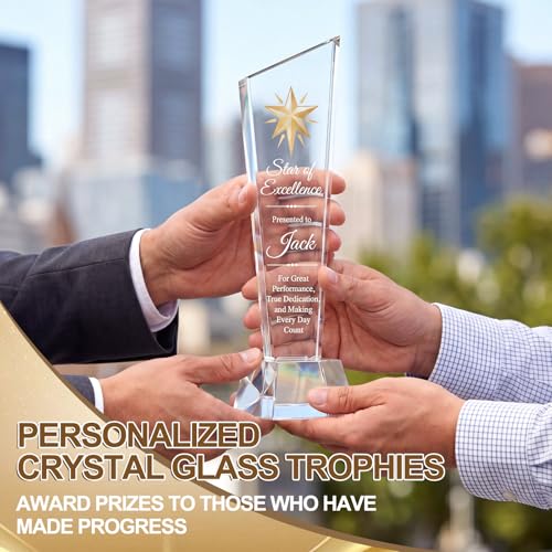 Personalized Crystal Glass Trophy Award - 2 Pcs with Gift Box