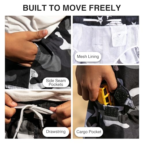 Boys Avalon Quick Dry UPF 50+ Swim Trunk - Camo Flag Black