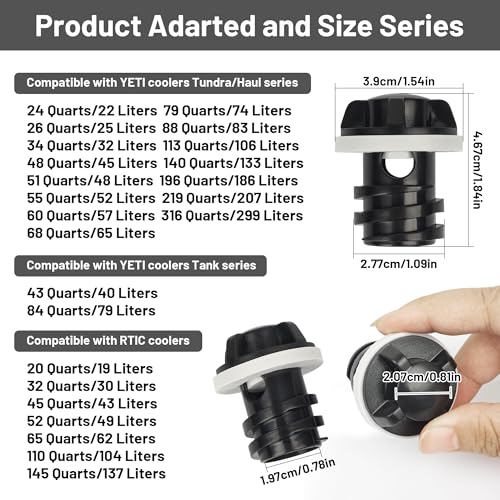 Cooler Drain Plug Replacement - 2 Pack for Yeti & RTIC - Black