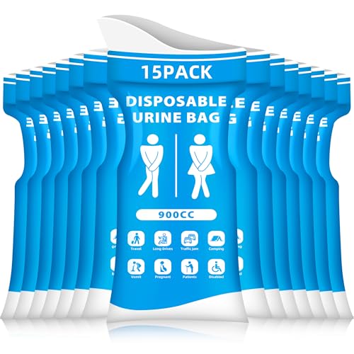 Disposable Urine Bags 900ML Pack of 15 Portable Emergency Pee Bags for Travel & Outdoors