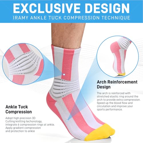 Compression Ankle Support Socks for Plantar Fasciitis Relief - Large Pink+Orange+Brown (3 Pack)