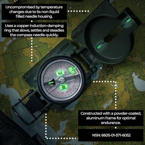 Military Grade Lensatic Compass - Waterproof & Shockproof