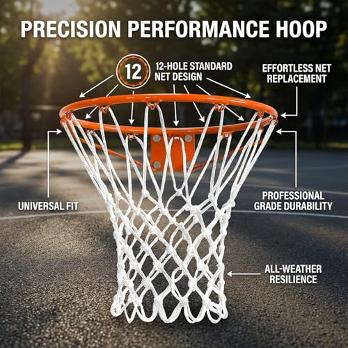 Heavy Duty Basketball Net Replacement - 12 Loop Nylon Outdoor Hoop Net