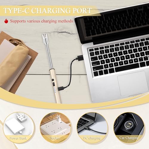 Electric Rechargeable Candle Lighter - Windproof Plasma Lighter - Gold