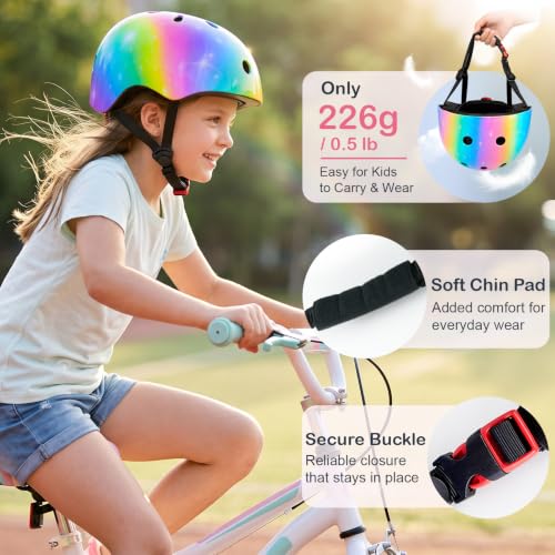 Kids Bike Helmet - Adjustable Multi-Sport for Ages 3-8 - Rainbow