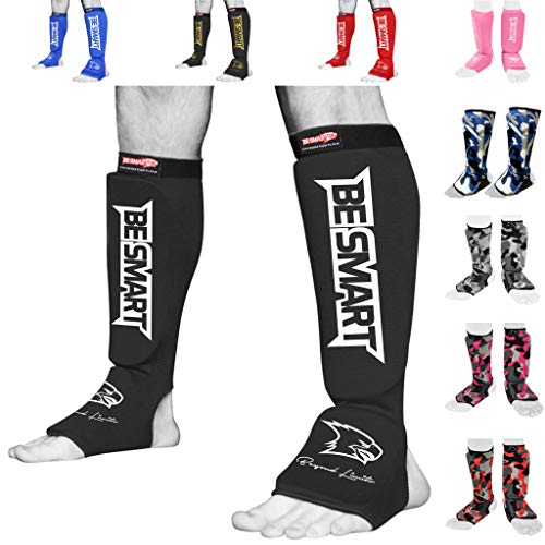 Be Smart Kids Muay Thai Shin Guards Instep Guard XXXS Black (3-8 Years) - MMA Sparring Gear