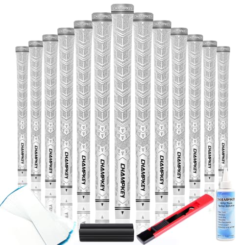 CHAMPKEY Y-PRO Midsize White Golf Grip 13 Pack All Weather Control & Traction