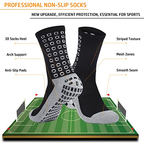 Men's Anti-Slip Soccer Socks with Grip Pads - Medium-X-Large/Black