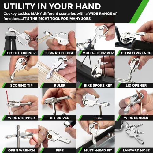 Geekey Multitool Keychain with 16+ Functions, Portable Bottle Opener