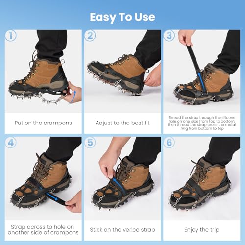AOOELLO Black Large Ice Crampons with 28 Stainless Steel Spikes for Hiking & Mountaineering