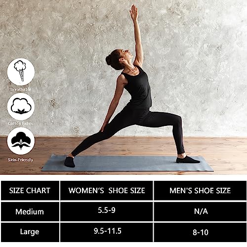 Pilates Socks for Women with Non-Slip Grips - 6 Pairs, Size 9.5-11.5 Black