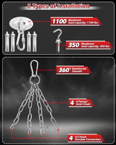 YORWHIN 4ft Unfilled Punching Bag with Chain Ceiling Hook, Hand Wraps & Accessories