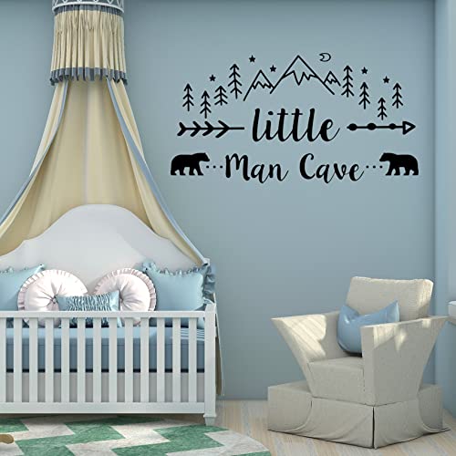 Little Man Cave Wall Decal - Tribal Mountain Woodland Bear - Black