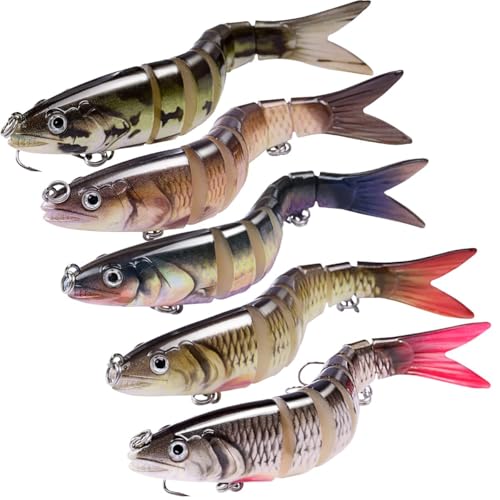 Topwater Bass Fishing Lure Kit - 5 Pack Multi-Jointed Swimbaits