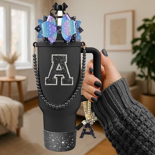 9-Piece Tumbler Accessory Set for 30/40 Oz Cups - Letter A Black