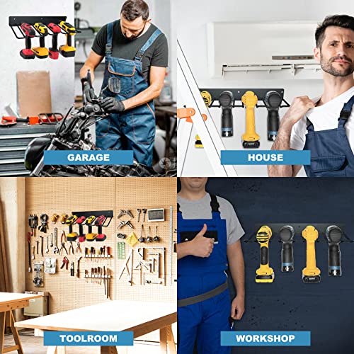 Electric Drill Storage Rack, 2PCS Heavy Duty Metal Wall Mounts, Holds 4 Drills, Compact Storage for Garage or Workshop