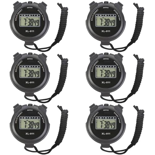 6-Pack Digital Sport Stopwatch Timer with Alarm & Date Display