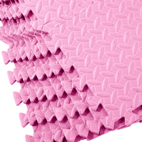 Shihanee 16 Foam Floor Interlocking Tiles 11.8 x 11.8 Inch Light Pink – 48x48in Puzzle Mats