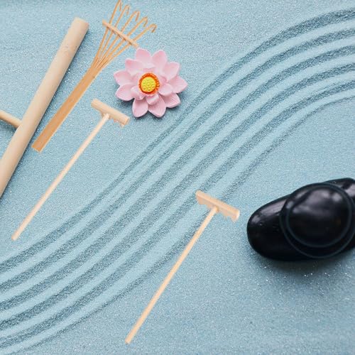 AUEAR, Set of 3 Mini Zen Sand Rakes Bamboo Rock Garden Tray Rake Tools for Home Office Table