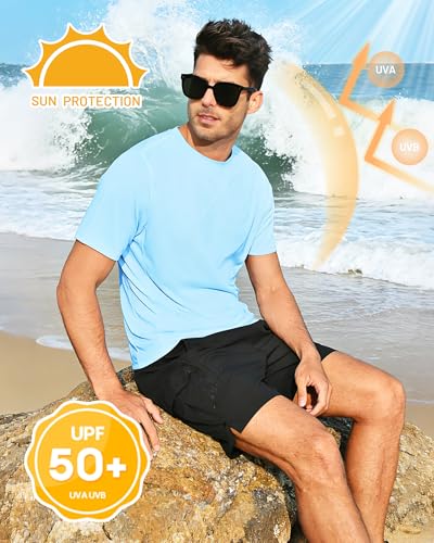Men's UPF 50+ Swim Shirt - Short Sleeve Rash Guard - X-Large White