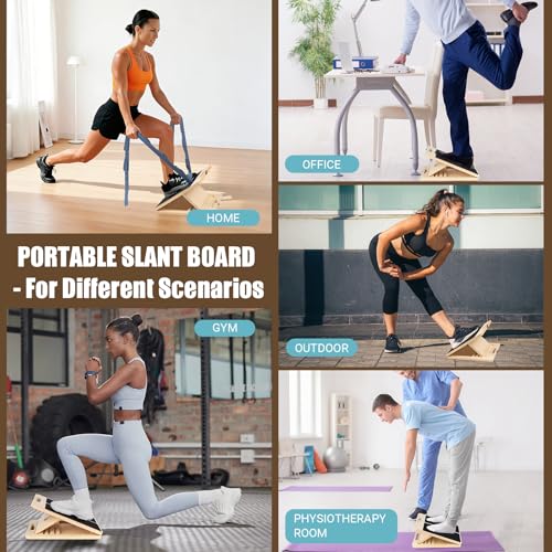 Calf Stretch Slant Board with Strap - Adjustable Wooden Incline Board - Black